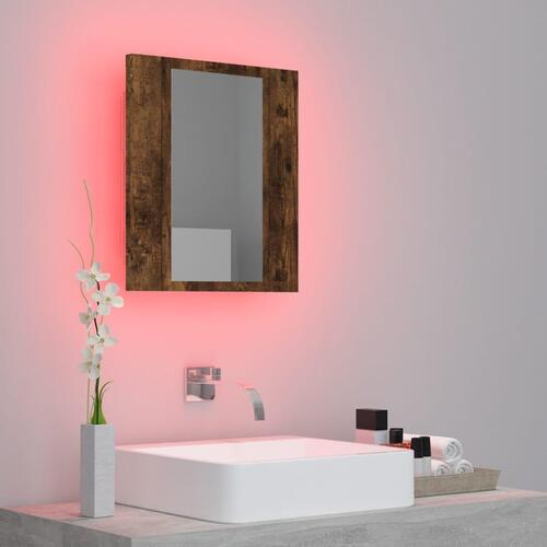 Spejlskab med LED-lys 40x12x45 cm konstrueret træ røget eg
