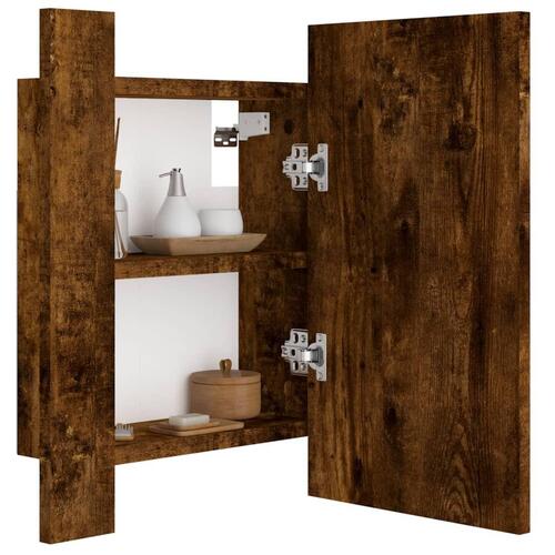 Spejlskab med LED-lys 40x12x45 cm konstrueret træ røget eg