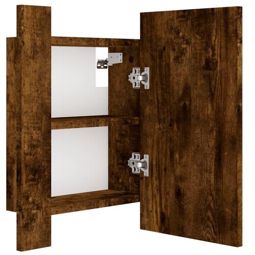 Spejlskab med LED-lys 40x12x45 cm konstrueret træ røget eg