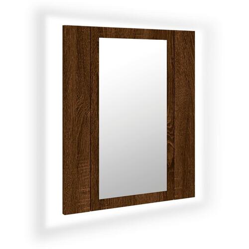 Spejlskab med LED-lys 40x12x45 cm konstrueret træ brunt eg