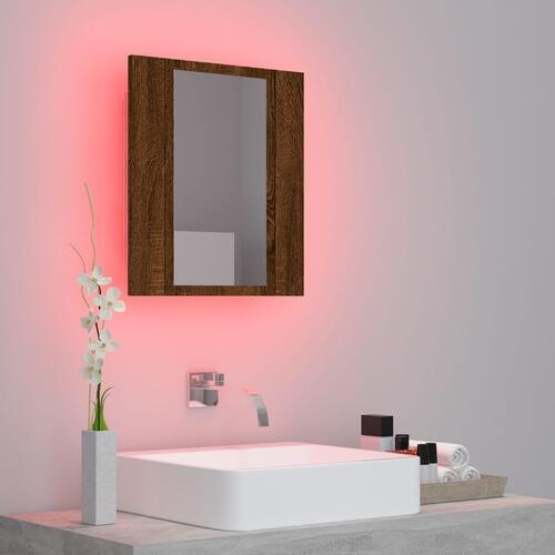Spejlskab med LED-lys 40x12x45 cm konstrueret træ brunt eg