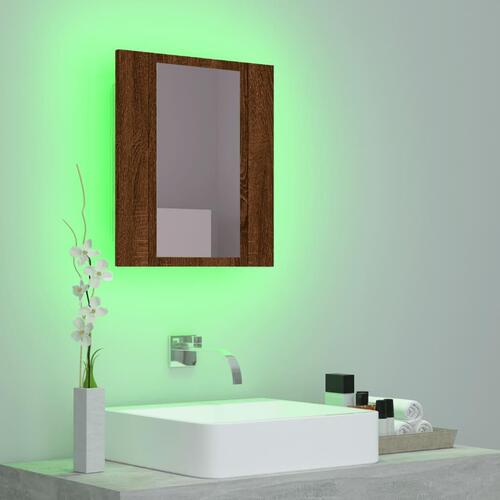 Spejlskab med LED-lys 40x12x45 cm konstrueret træ brunt eg