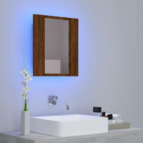 Spejlskab med LED-lys 40x12x45 cm konstrueret træ brunt eg