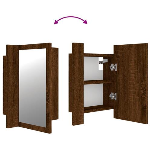 Spejlskab med LED-lys 40x12x45 cm konstrueret træ brunt eg