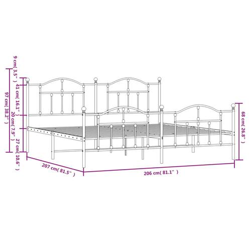 Sengeramme med sengegavl og fodgærde 200x200 cm metal sort