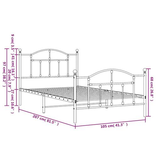 Sengeramme med sengegavl og fodgærde 100x200 cm metal sort