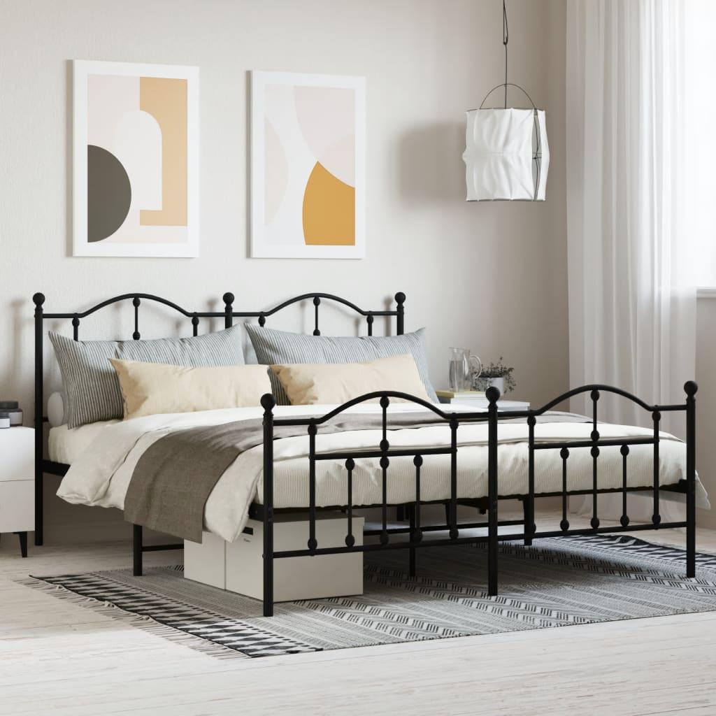 Sengeramme med sengegavl og fodgærde 183x213 cm metal sort billede
