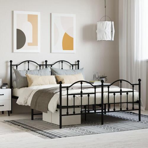 Sengeramme med sengegavl og fodgærde 135x190 cm metal sort