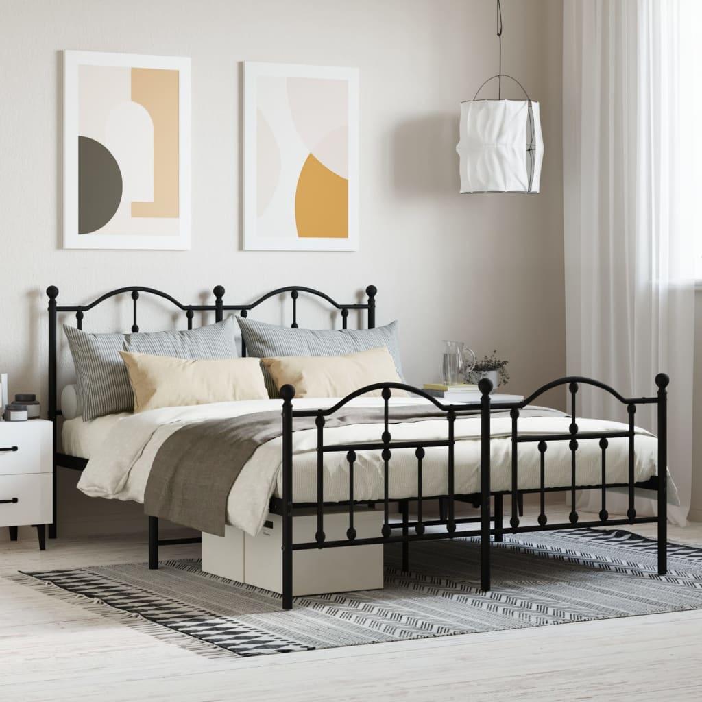 Sengeramme med sengegavl og fodgærde 135x190 cm metal sort