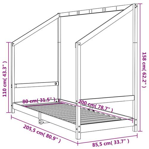 Sengeramme til juniorseng 80x200 cm massivt fyrretræ