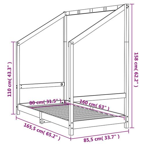 Sengeramme til juniorseng 80x160 cm massivt fyrretræ sort