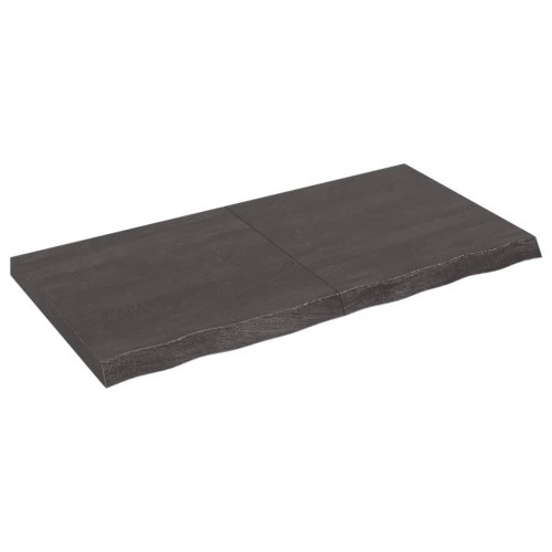 Væghylde i massivt egetræ, mørkebrun - 120 x 60 x (2-6) cm med naturlig kant