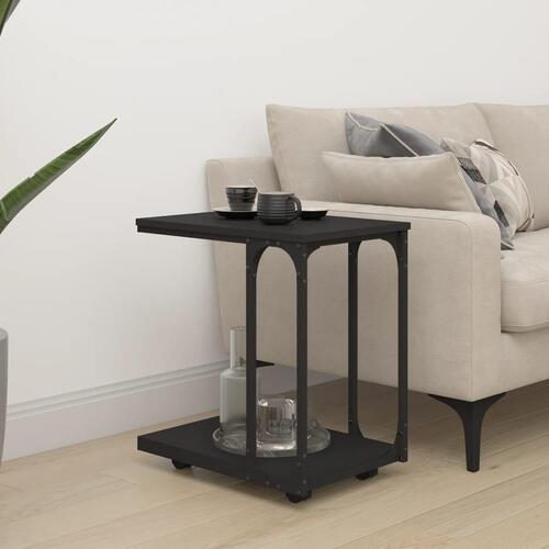Sidebord med hjul 50x35x55,5 cm konstrueret træ sort