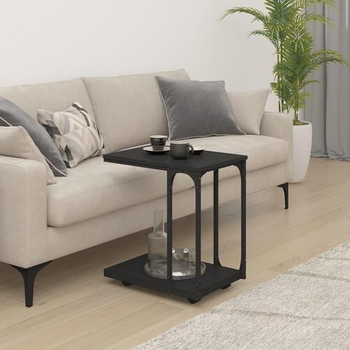 Sidebord med hjul 50x35x55,5 cm konstrueret træ sort