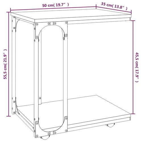 Sidebord med hjul 50x35x55,5 cm konstrueret træ sort