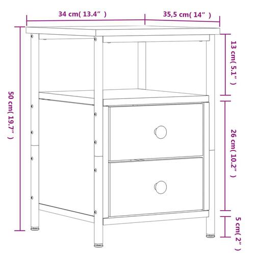 Sengeborde 2 stk. 34x35,5x50 cm konstrueret træ brunt egetræ