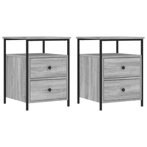 Sengeborde 2 stk. 44x45x60 cm konstrueret træ grå sonoma-eg