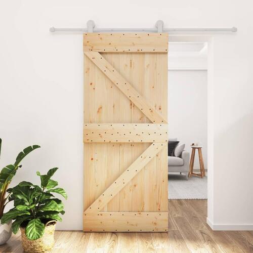 Skydedør med monteringssæt 90x210 cm massivt fyrretræ