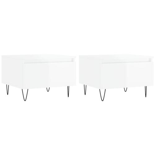 Sofaborde 2 stk. 50x46x35 cm konstrueret træ hvid højglans