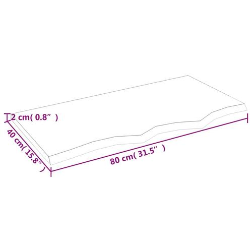 Bordplade til badeværelse 80x40x2 cm massivt træ ubehandlet