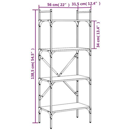 Bogreol med 4 hylder 56x31,5x138,5 cm konstrueret træ sonoma-eg