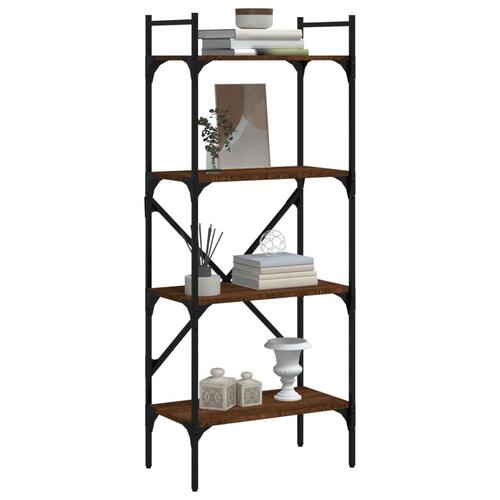 Bogreol med 4 hylder 56x31,5x138,5 cm konstrueret træ brunt eg