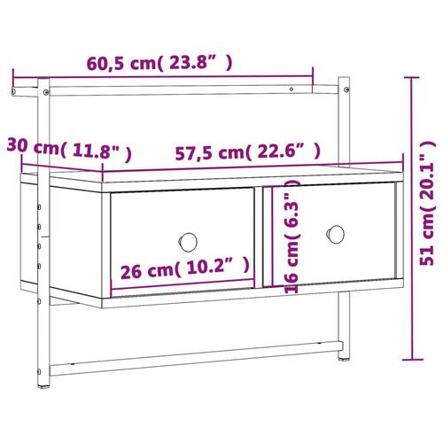 Væghængt tv-bord 60,5x30x51 cm konstrueret træ sort