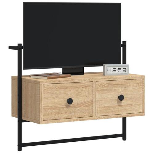 Væghængt tv-bord 60,5x30x51 cm konstrueret træ sonoma-eg