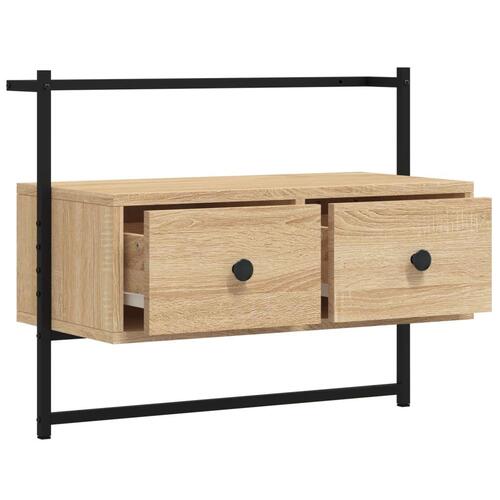 Væghængt tv-bord 60,5x30x51 cm konstrueret træ sonoma-eg