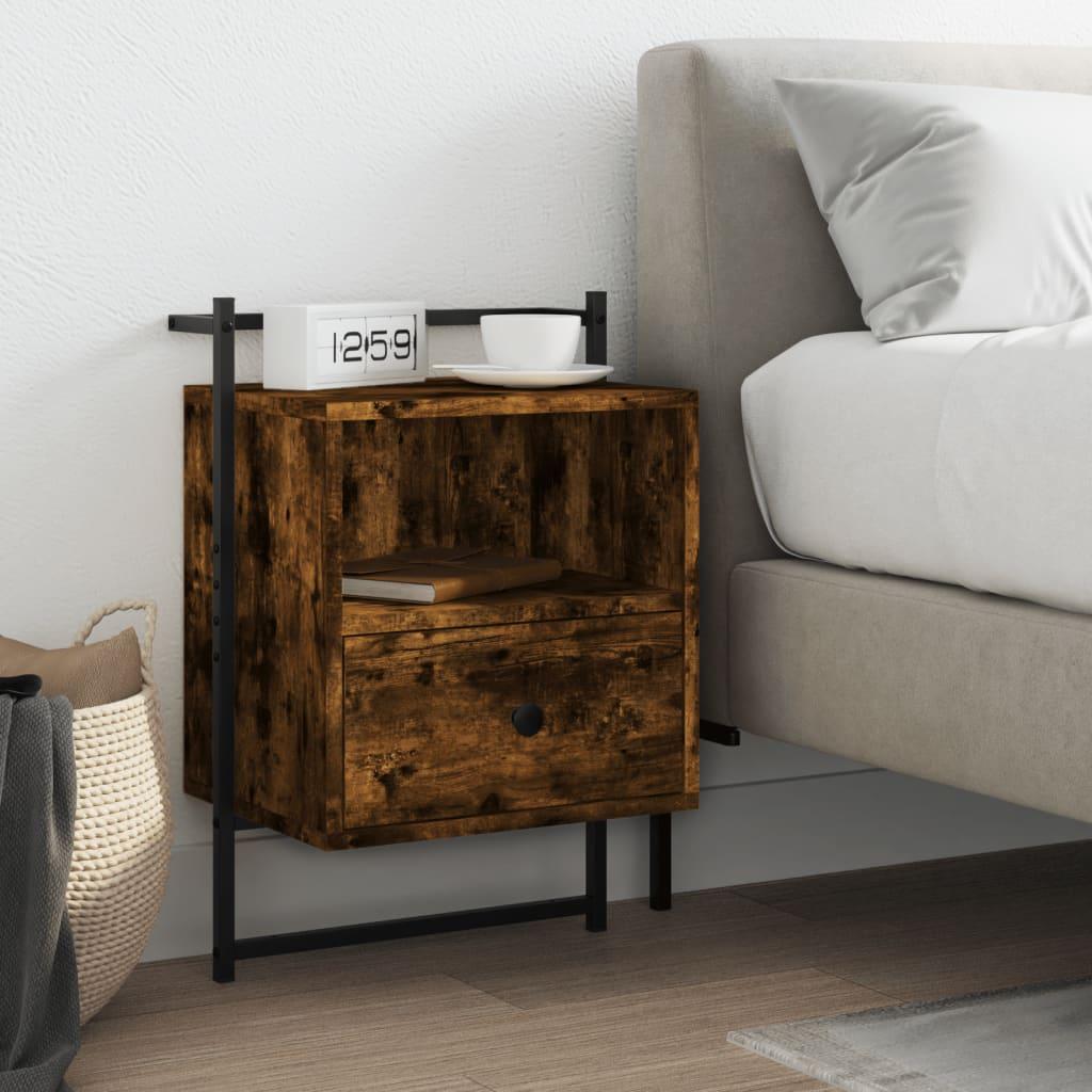 Væghængt sengebord 40x30x61 cm konstrueret træ røget egetræ