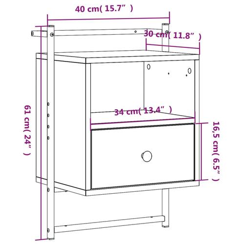 Væghængt sengebord 40x30x61 cm konstrueret træ røget egetræ