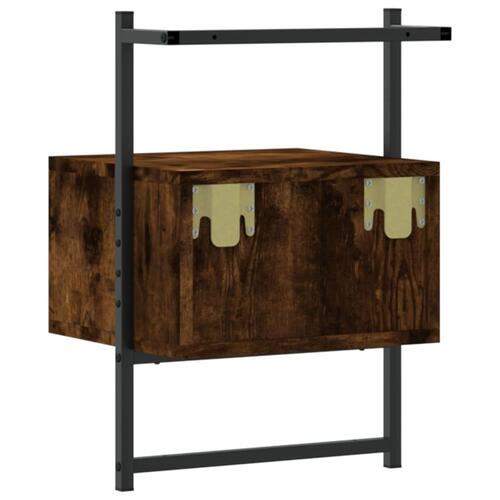 Væghængt sengebord 35x30x51 cm konstrueret træ røget egetræ