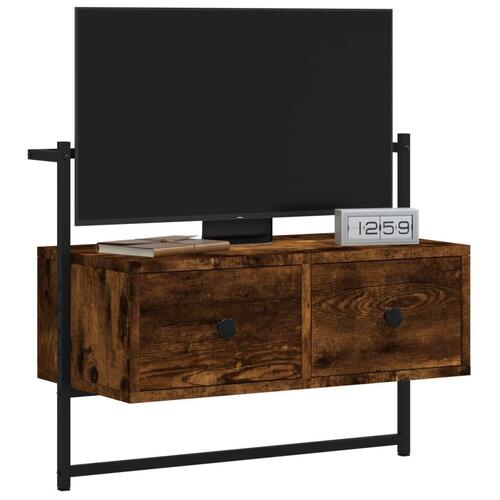 Væghængt tv-bord 60,5x30x51 cm konstrueret træ røget egetræ