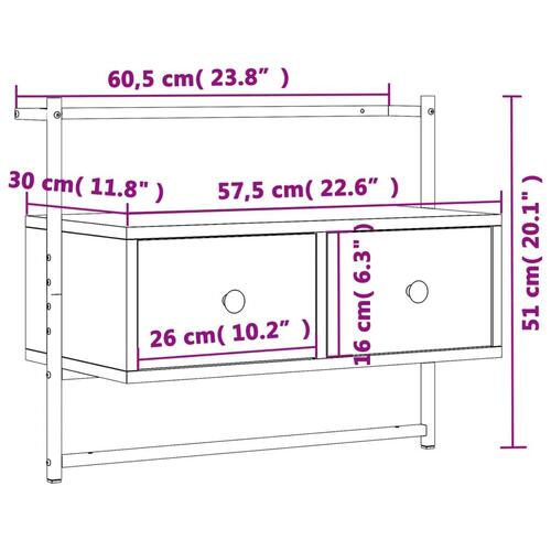 Væghængt tv-bord 60,5x30x51 cm konstrueret træ røget egetræ