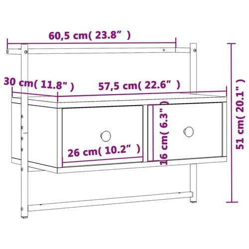 Væghængt tv-bord 60,5x30x51 cm konstrueret træ brunt egetræ