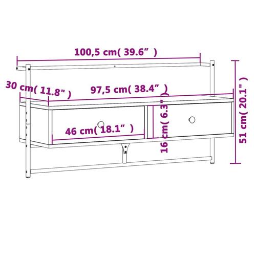 Væghængt tv-bord 100,5x30x51 cm konstrueret træ sort