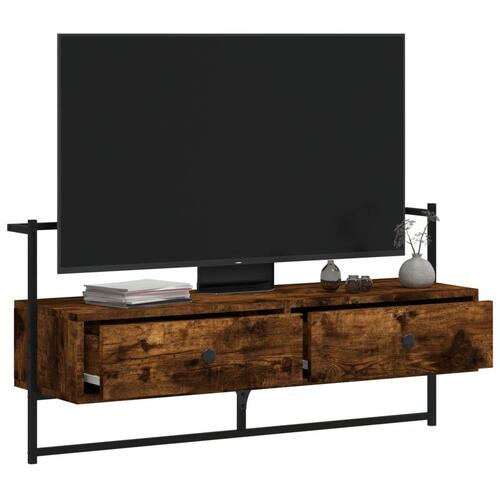 Væghængt tv-bord 100,5x30x51 cm konstrueret træ røget egetræ