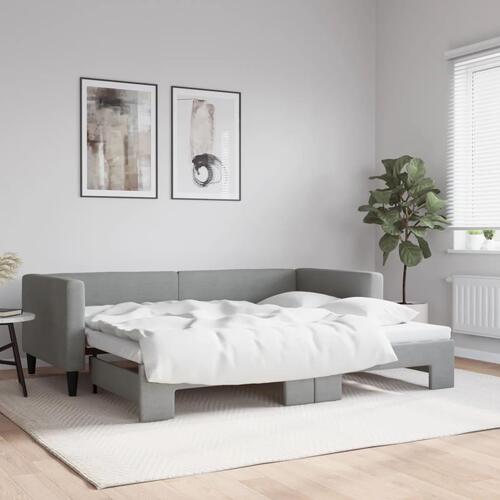 Daybed med udtræk 90x200 cm stof lysegrå