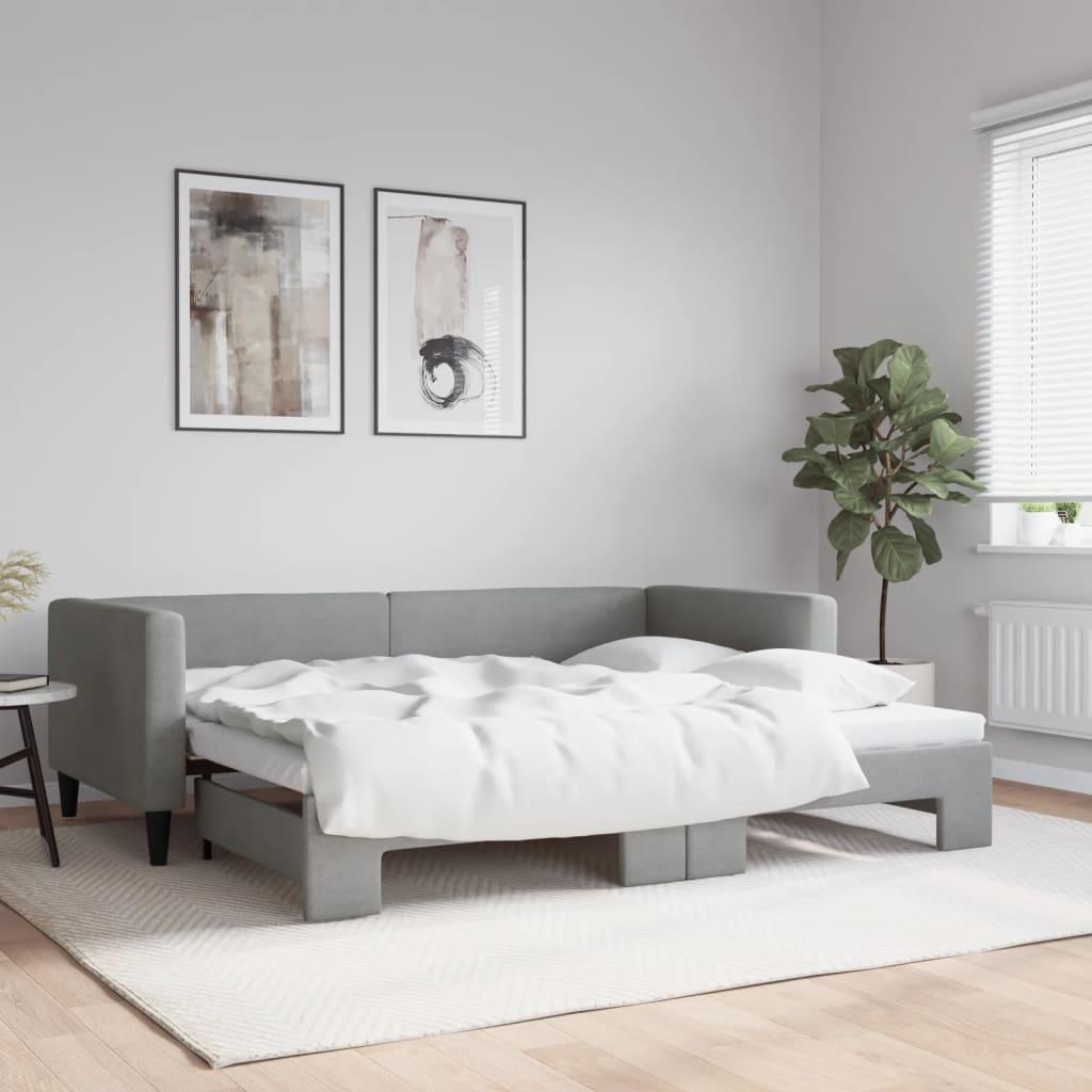 Daybed med udtræk 90x200 cm stof lysegrå