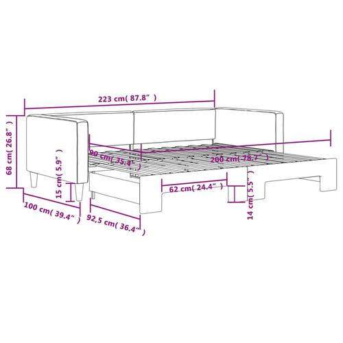 Daybed med udtræk 90x200 cm stof lysegrå