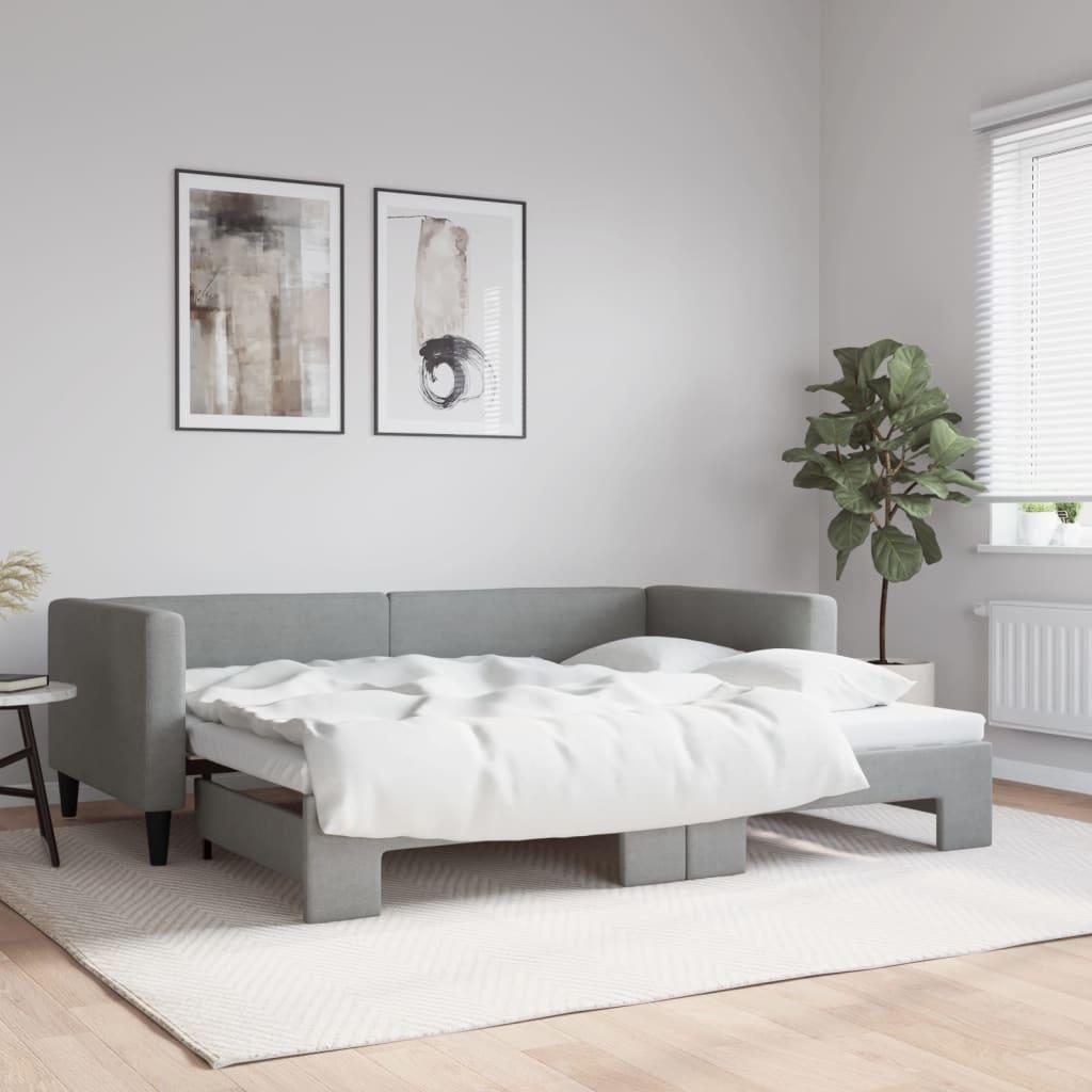 Daybed med udtræk 90x190 cm stof lysegrå billede