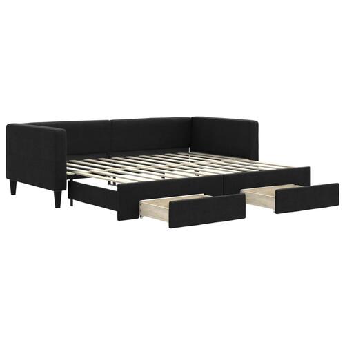 Daybed med udtræk og skuffer 80x200 cm stof sort