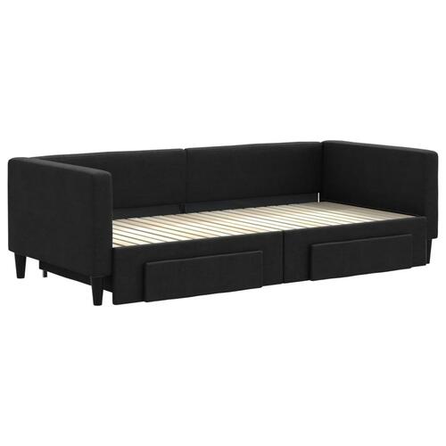 Daybed med udtræk og skuffer 80x200 cm stof sort