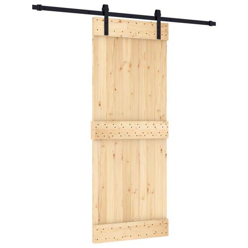 Skydedør med monteringssæt 80x210 cm massivt fyrretræ