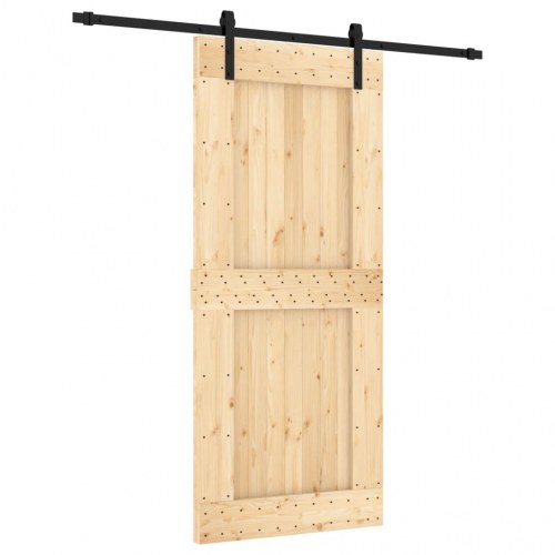 Skydedør med monteringssæt 90x210 cm massivt fyrretræ