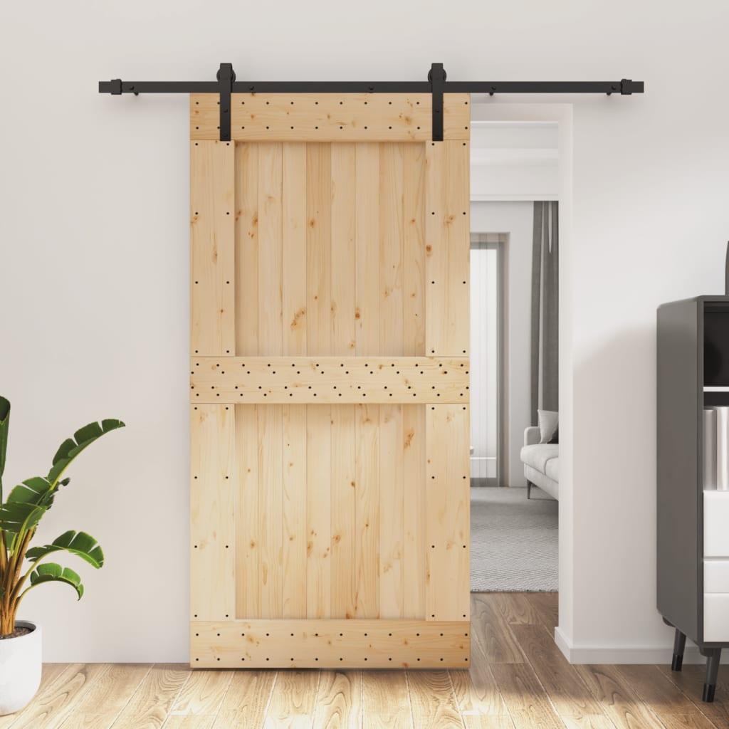 Skydedør med monteringssæt 100x210 cm massivt fyrretræ