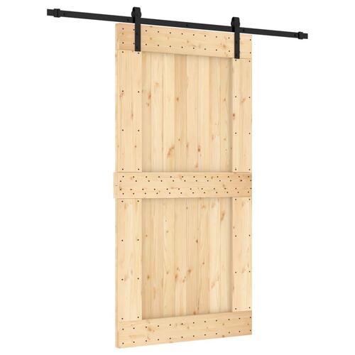 Skydedør med monteringssæt 100x210 cm massivt fyrretræ