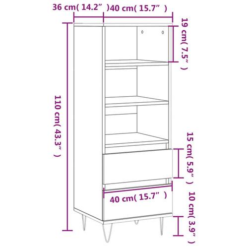 Højskab 40x36x110 cm konstrueret træ hvid højglans