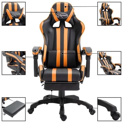 Gamingstol med fodstøtte kunstlæder orange