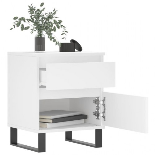 Sengebord 40 × 35 × 50 cm i hvidt konstrueret træ med metalben